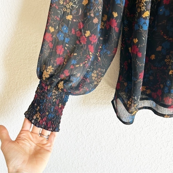 Laundry by Shelli Segal Floral Smocked Blouse High Neck - Picture 8 of 11